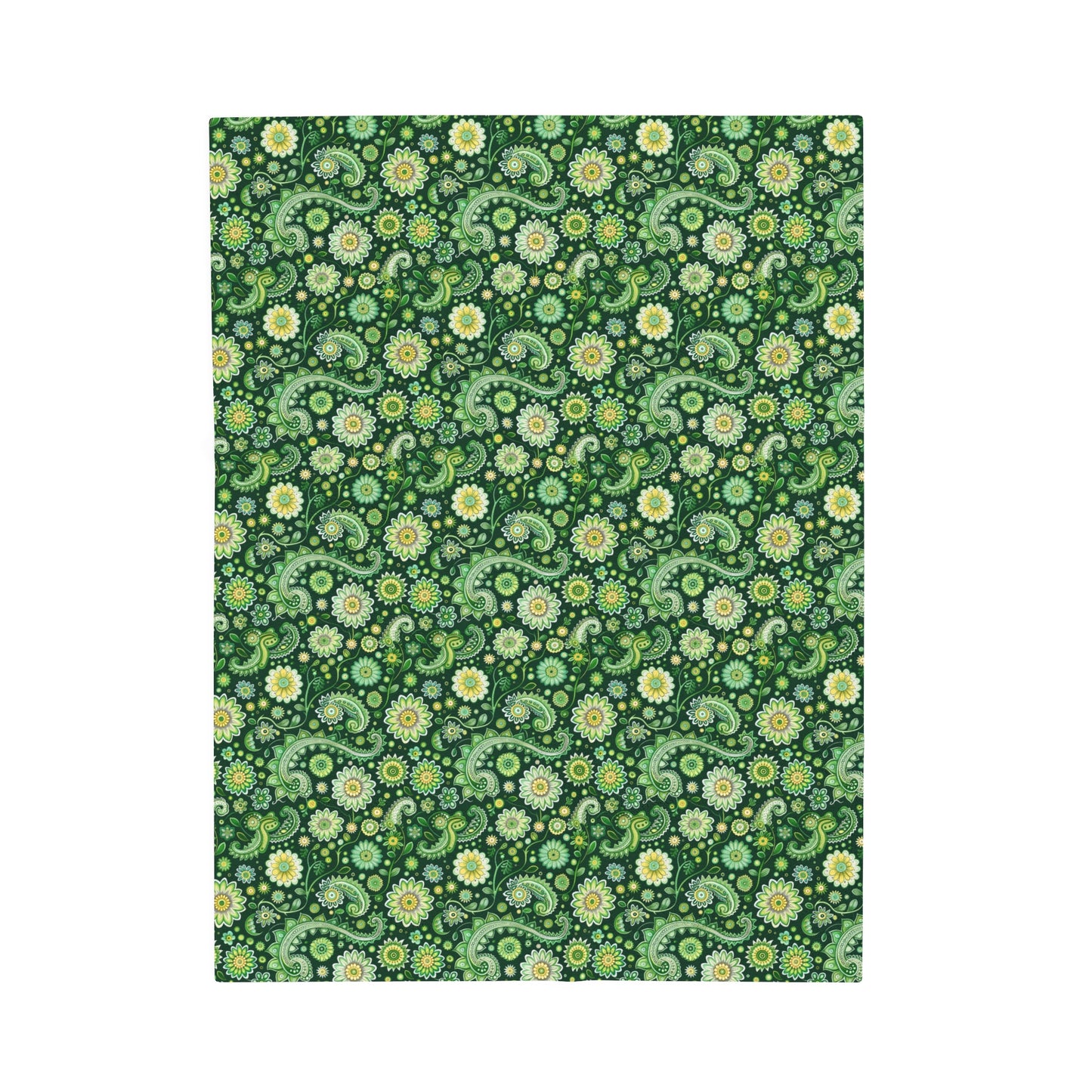 Emerald Oasis in Lush Paisley and Floral Mandala in Soothing Green Tones Velveteen Plush Blanket 3 Sizes