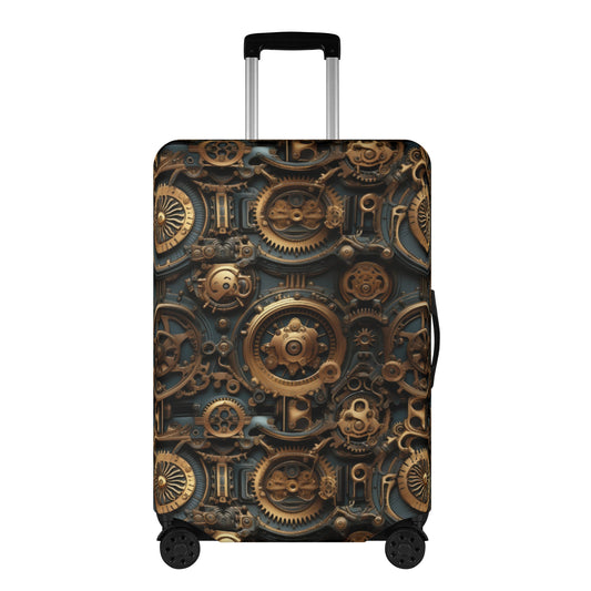 Steampunk Gold and Teal Gears and Mechanical Elements  - Luggage Protector and Cover 3 Sizes