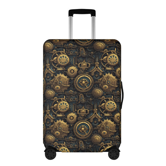 Steampunk Gold and Teal Gears and Mechanical Elements  - Luggage Protector and Cover 3 Sizes