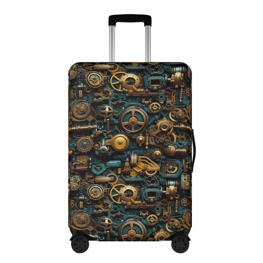 Steampunk Teal and Gold Gears and Mechanical Elements  - Luggage Protector and Cover 3 Sizes