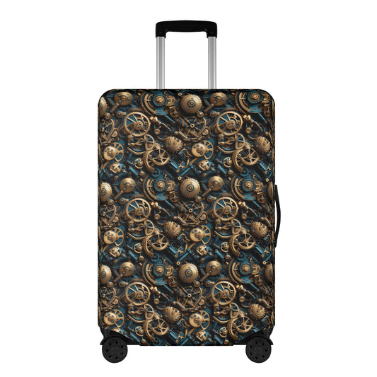 Steampunk Teal and Gold Gears and Mechanical Elements  - Luggage Protector and Cover 3 Sizes