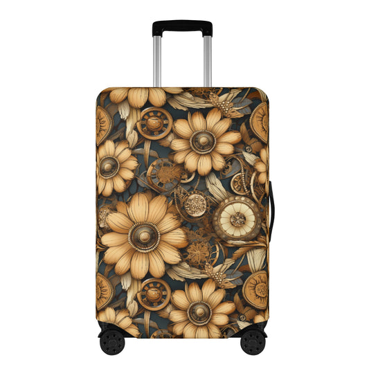 Victorian Steampunk Cream and Gold Flowers with Gears and Mechanical Elements  - Luggage Protector and Cover 3 Sizes