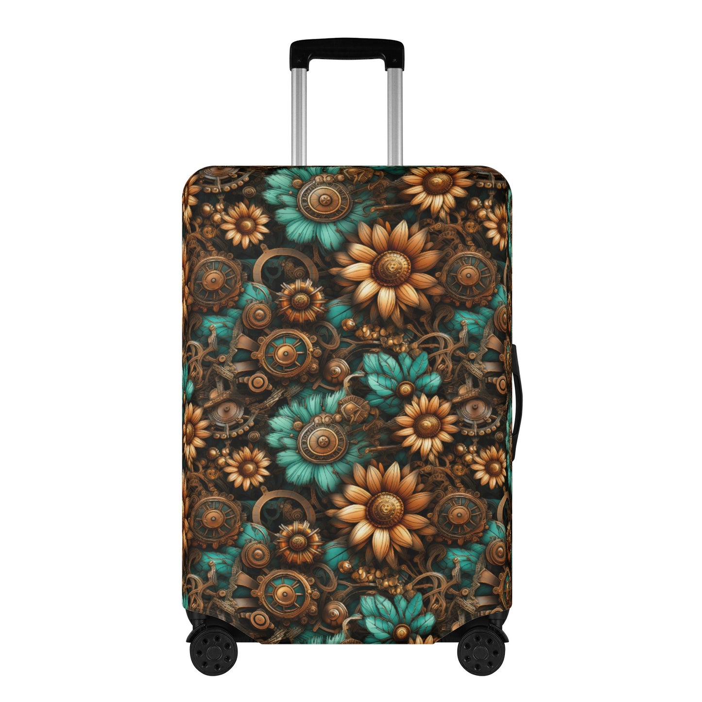 Victorian Steampunk Cream and Gold Flowers with Gears and Mechanical Elements  - Luggage Protector and Cover 3 Sizes