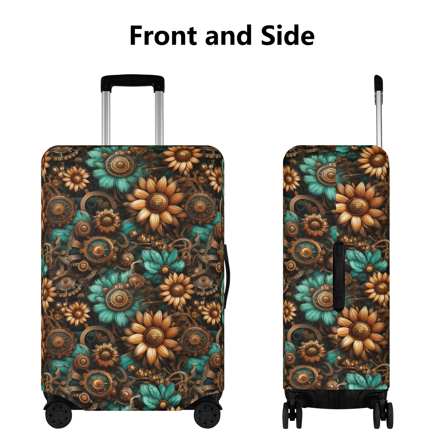 Victorian Steampunk Cream and Gold Flowers with Gears and Mechanical Elements  - Luggage Protector and Cover 3 Sizes