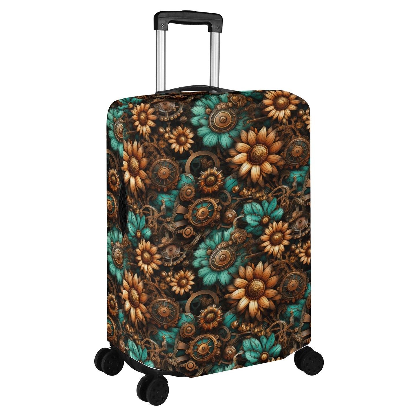 Victorian Steampunk Cream and Gold Flowers with Gears and Mechanical Elements  - Luggage Protector and Cover 3 Sizes