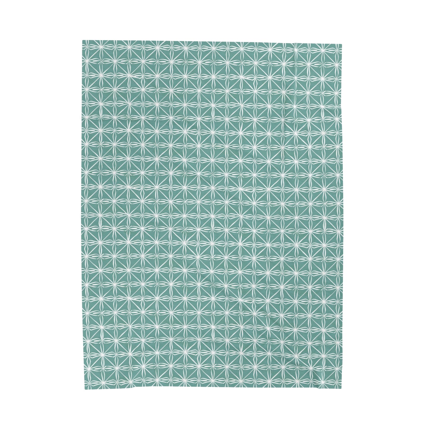 Elegant Minimalist Geometric Line Art in White and Teal Pattern Velveteen Plush Blanket 3 Sizes