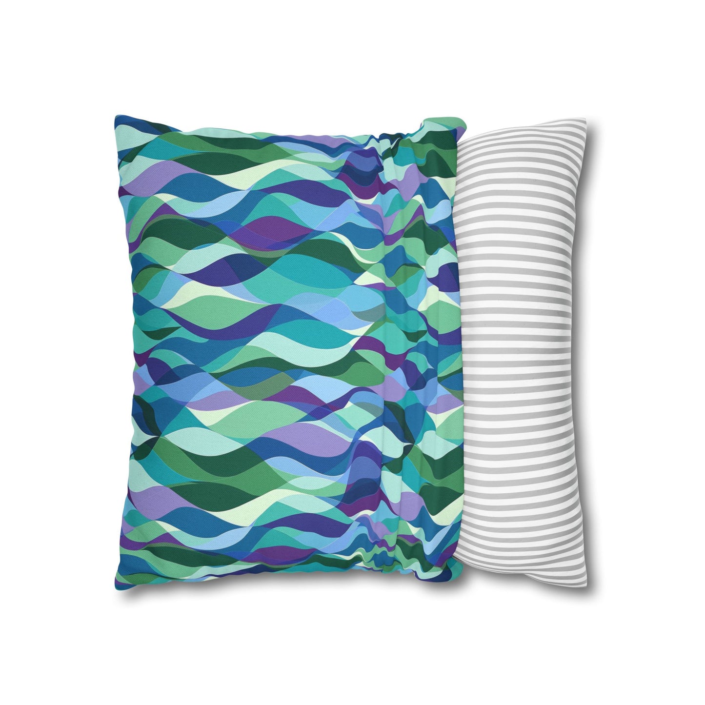 Modern Mosaic Art Ocean Waves of Blue and Green Spun Polyester Square Pillowcase 4 Sizes