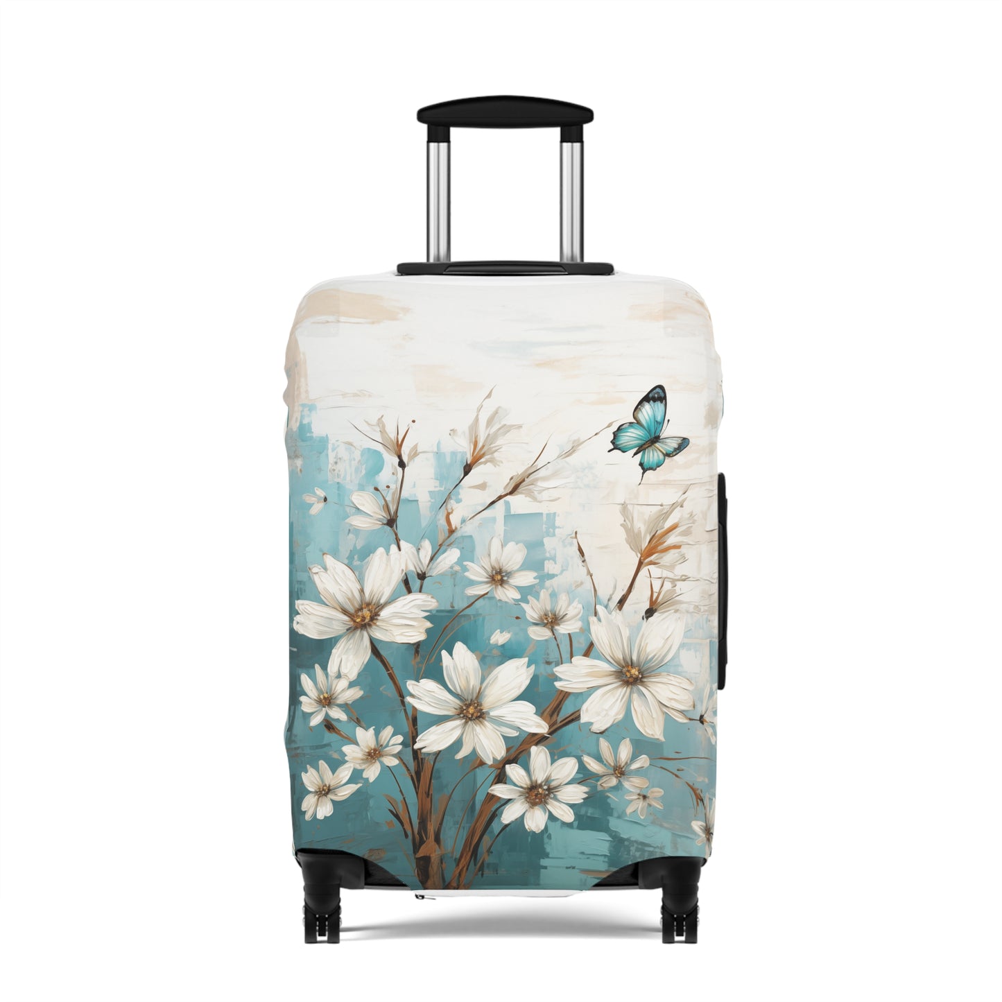 Rustic Farmhouse White and Teal Wild Daisies and Butterflies  - Luggage Protector and Cover 3 Sizes