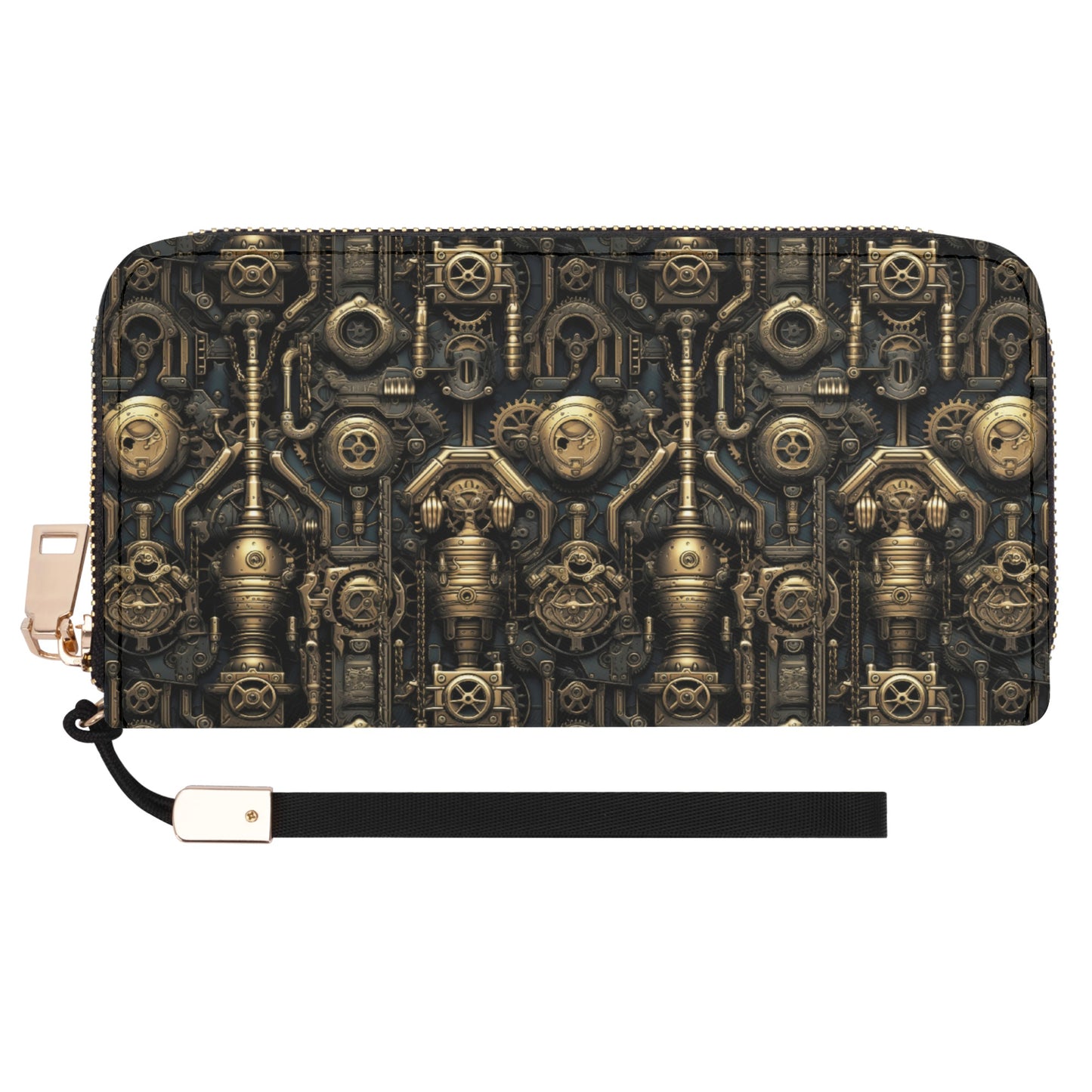 Steampunk Gold Gears and Mechanical Elements - Wristlet Wallet Leather (PU)