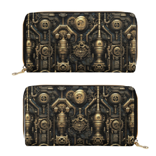 Steampunk Gold Gears and Mechanical Elements Leather Wallet (PU)