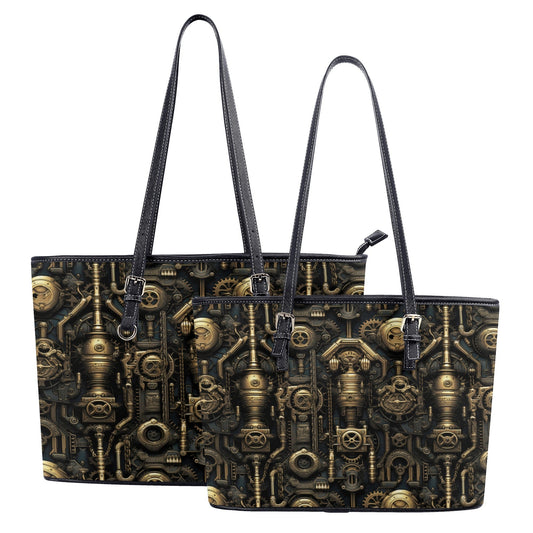 Steampunk Gold Gears and Mechanical Elements Professional Tote Bag Faux Leather (PU) - 2 Sizes