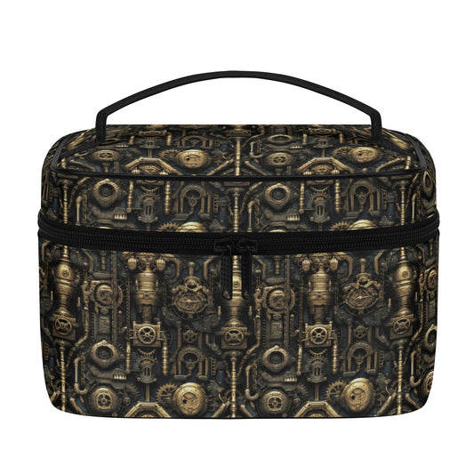 Steampunk Gold Gears and Mechanical Elements - Cosmetic or Toiletry Bag Faux Leather (PU)