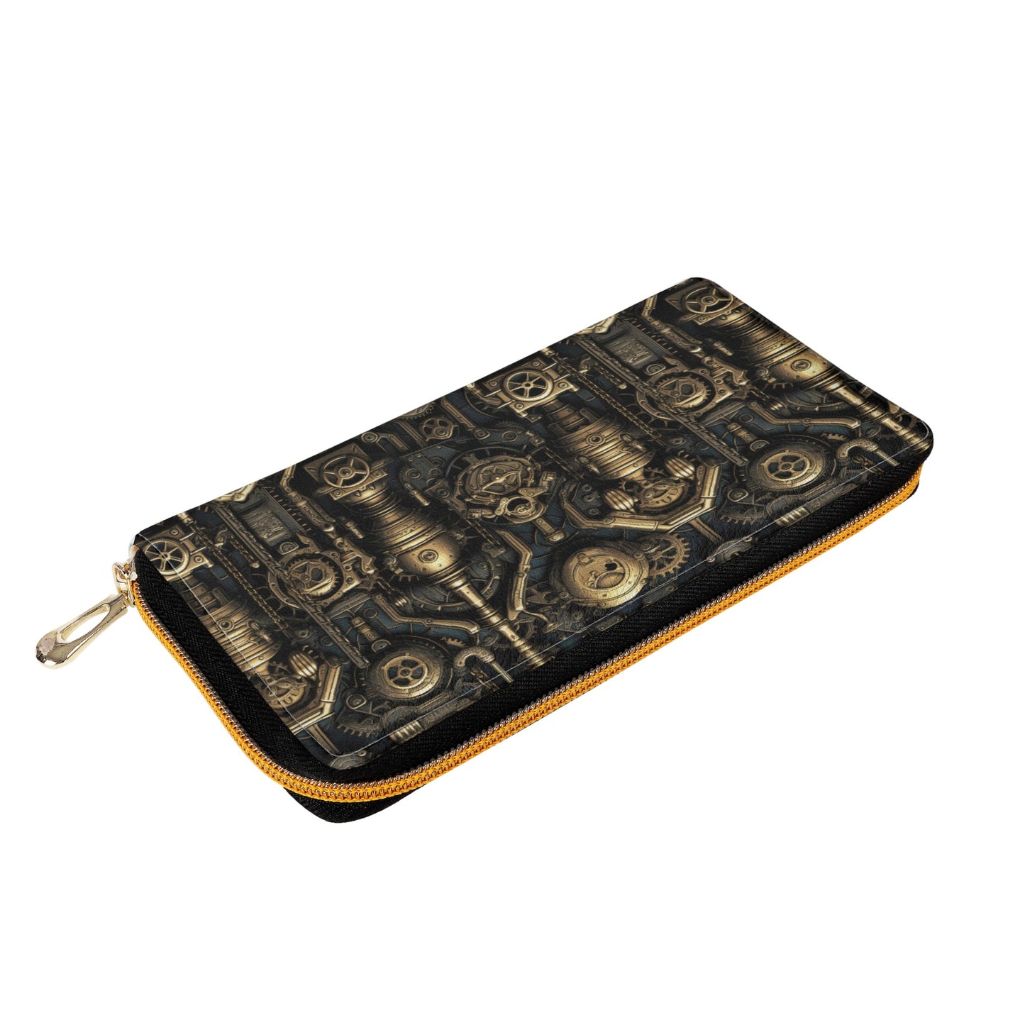 Steampunk Gold Gears and Mechanical Elements Leather Wallet (PU)