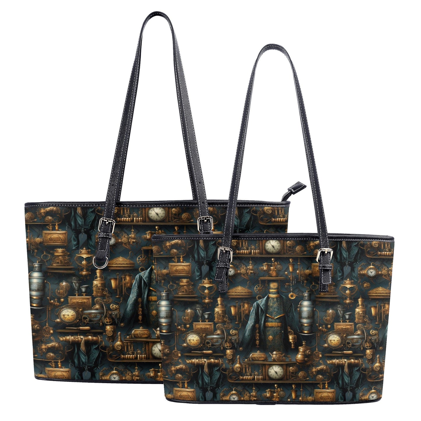 Steampunk Gold Gears and Mechanical Elements Professional Tote Bag Faux Leather (PU) - 2 Sizes