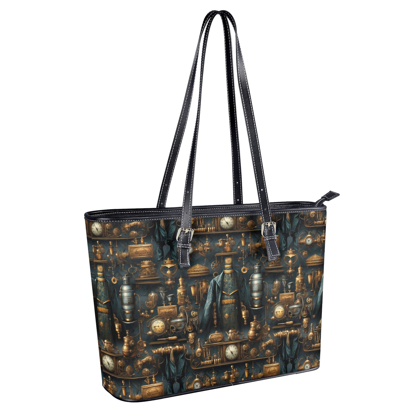 Steampunk Gold Gears and Mechanical Elements Professional Tote Bag Faux Leather (PU) - 2 Sizes