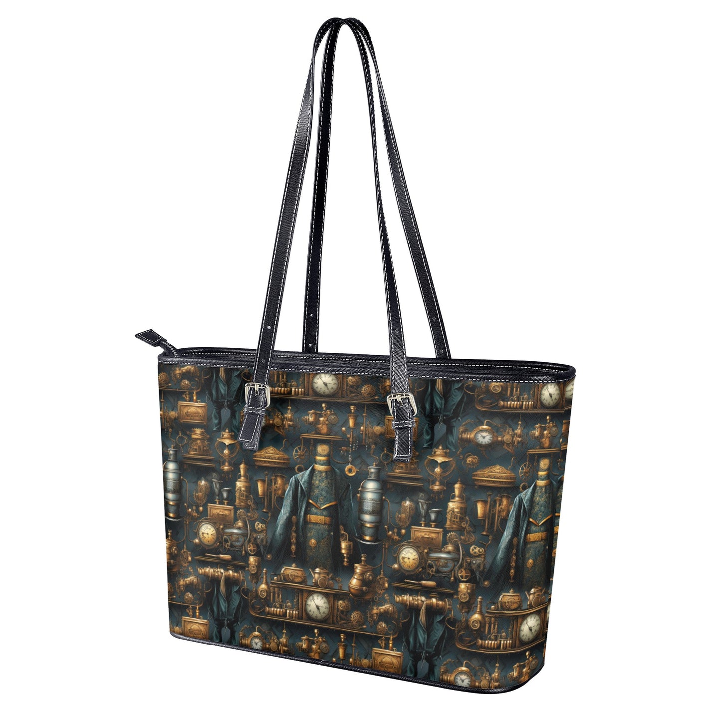 Steampunk Gold Gears and Mechanical Elements Professional Tote Bag Faux Leather (PU) - 2 Sizes