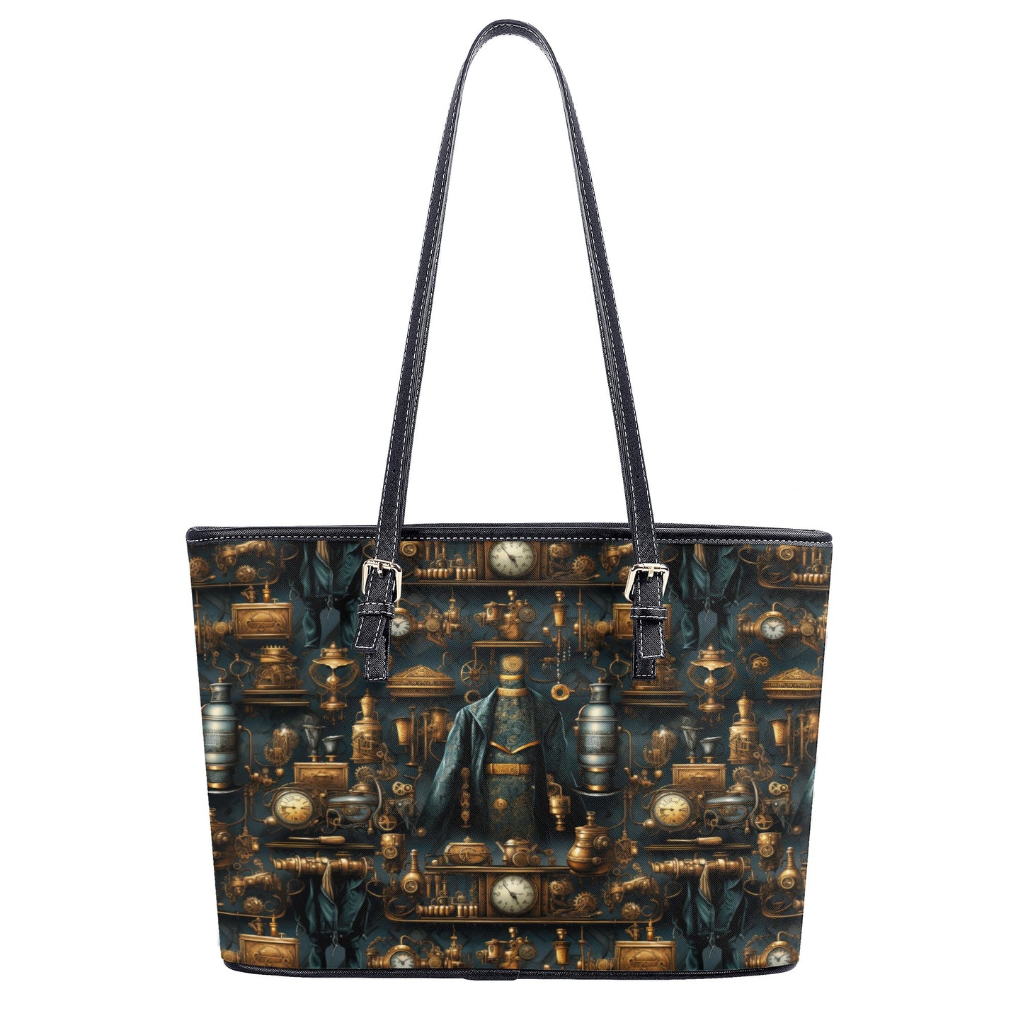 Steampunk Gold Gears and Mechanical Elements Professional Tote Bag Faux Leather (PU) - 2 Sizes