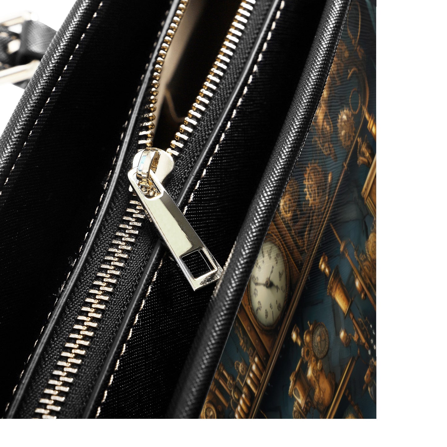 Steampunk Gold Gears and Mechanical Elements Professional Tote Bag Faux Leather (PU) - 2 Sizes