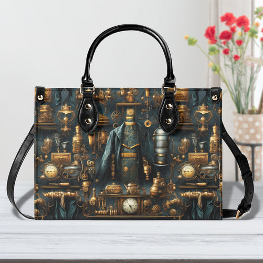 Steampunk Victorian Design with Gears and Mechanical Elements Leather Handbag (PU) - 3 Sizes