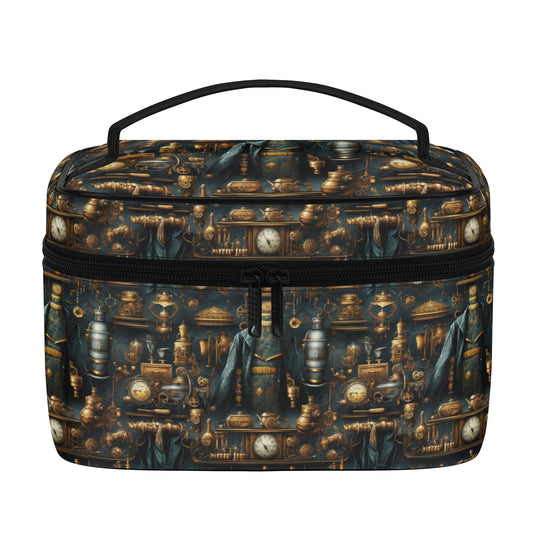 Steampunk Victorian Design with Gears and Mechanical Elements - Cosmetic or Toiletry Bag Faux Leather (PU)