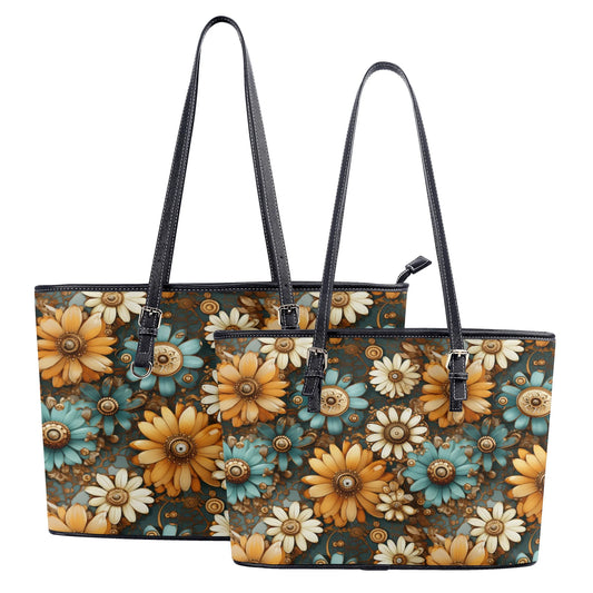 Victorian Steampunk Cream Gold and Teal Flowers with Gears Professional Tote Bag Faux Leather (PU) - 2 Sizes