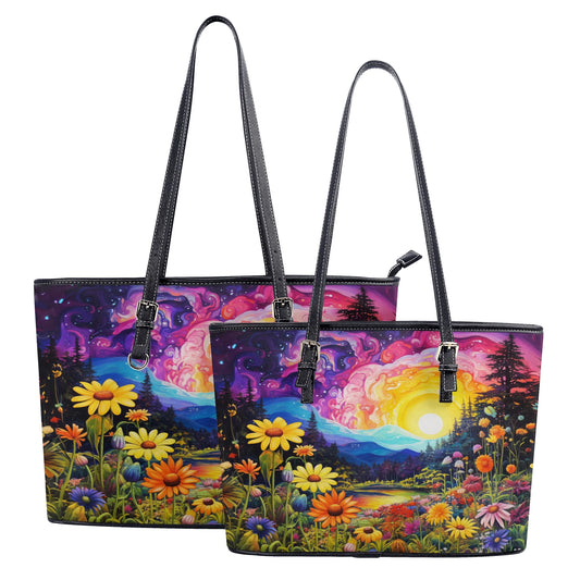 Enchanting Sunrise Over a Whimsical Field of Wildflowers Professional Tote Bag Faux Leather (PU) - 2 Sizes