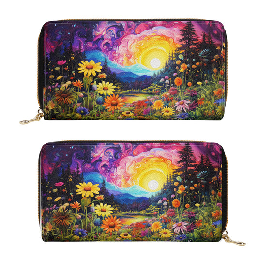 Enchanting Sunrise Over a Whimsical Field of Wildflowers Leather Wallet (PU)