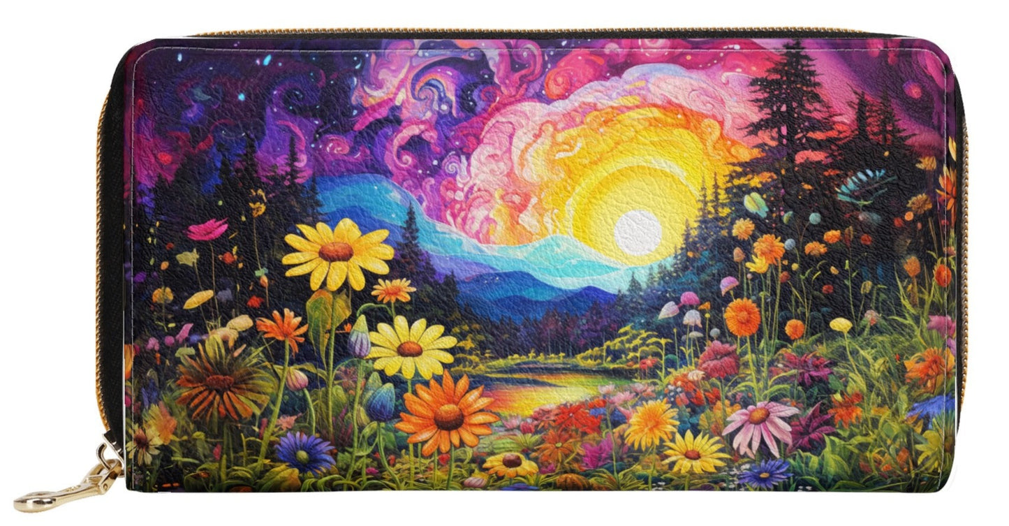 Enchanting Sunrise Over a Whimsical Field of Wildflowers Leather Wallet (PU)