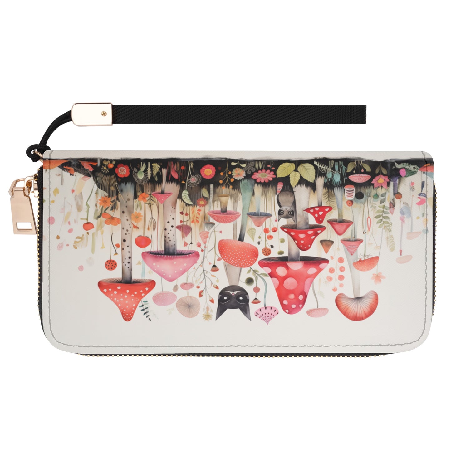 Cats Prowling Amongst the Mushroom Garden, Playfully Peering Over the Caps - Wristlet Wallet Leather (PU)