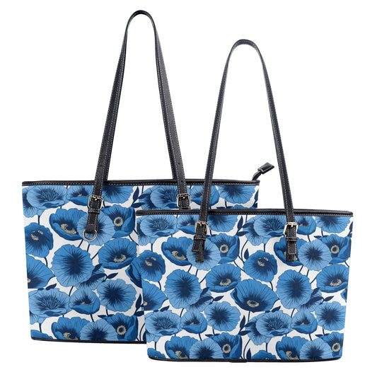 Vivid Blooms Bright Blue Poppies Design Professional Tote Bag Faux Leather (PU) - 2 Sizes