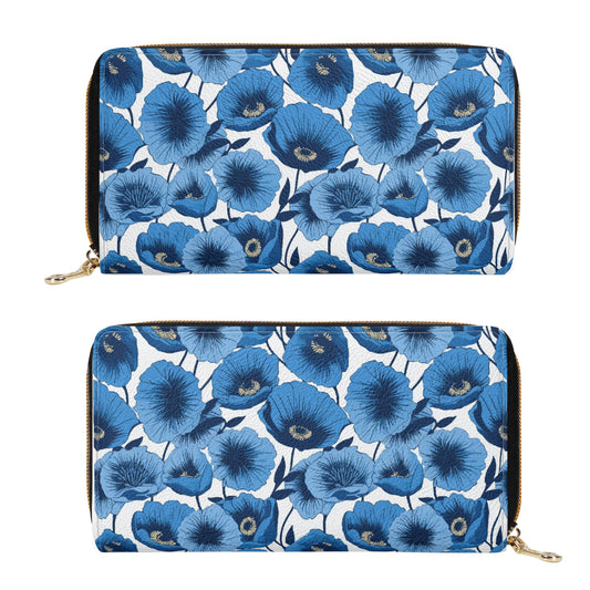 Vivid Blooms Bright Blue Poppies Design Leather Wallet (PU)