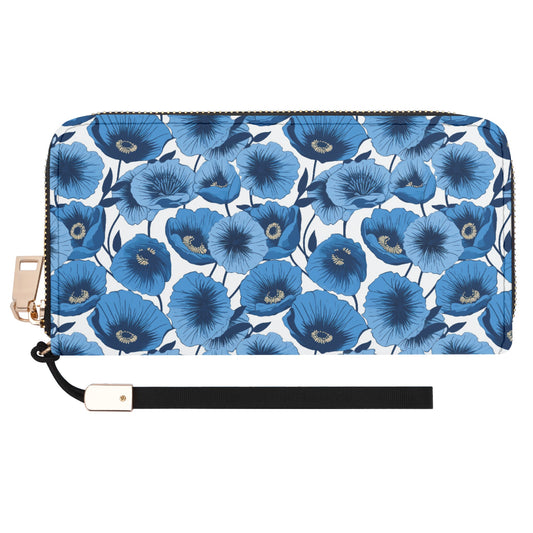 Vivid Blooms Bright Blue Poppies Design - Wristlet Wallet Leather (PU)