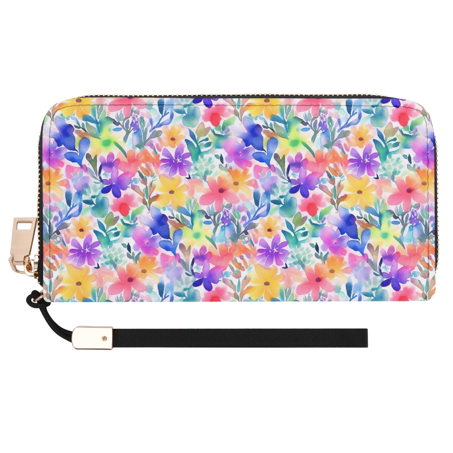 Radiant Watercolor Blooms: Bright and Vivid Floral  Design - Wristlet Wallet Leather (PU)