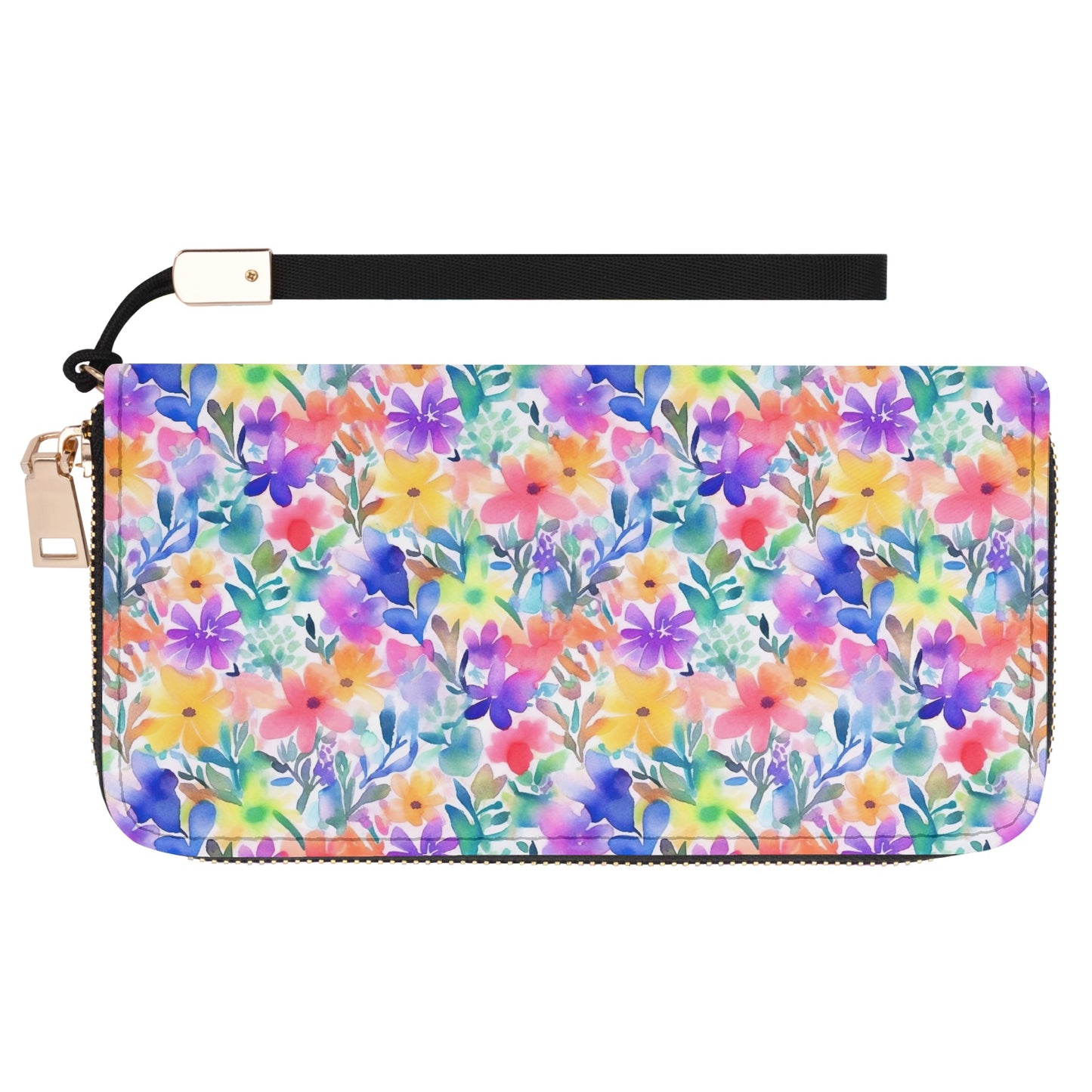 Radiant Watercolor Blooms: Bright and Vivid Floral  Design - Wristlet Wallet Leather (PU)