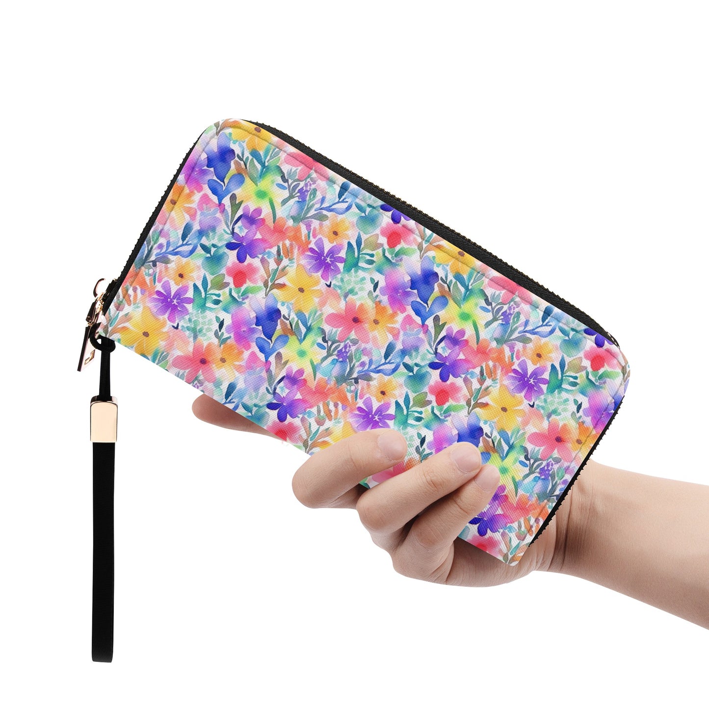 Radiant Watercolor Blooms: Bright and Vivid Floral  Design - Wristlet Wallet Leather (PU)