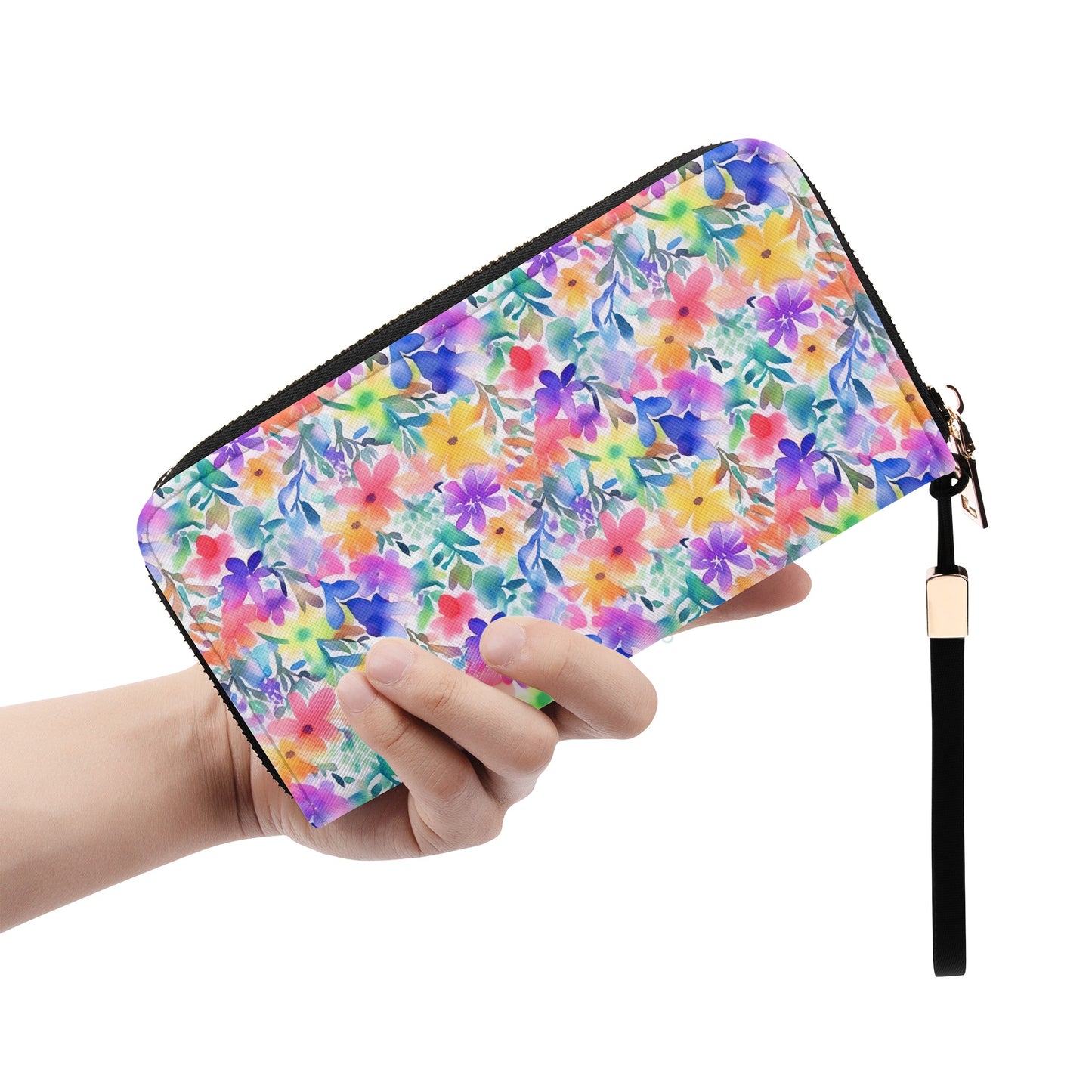 Radiant Watercolor Blooms: Bright and Vivid Floral  Design - Wristlet Wallet Leather (PU)