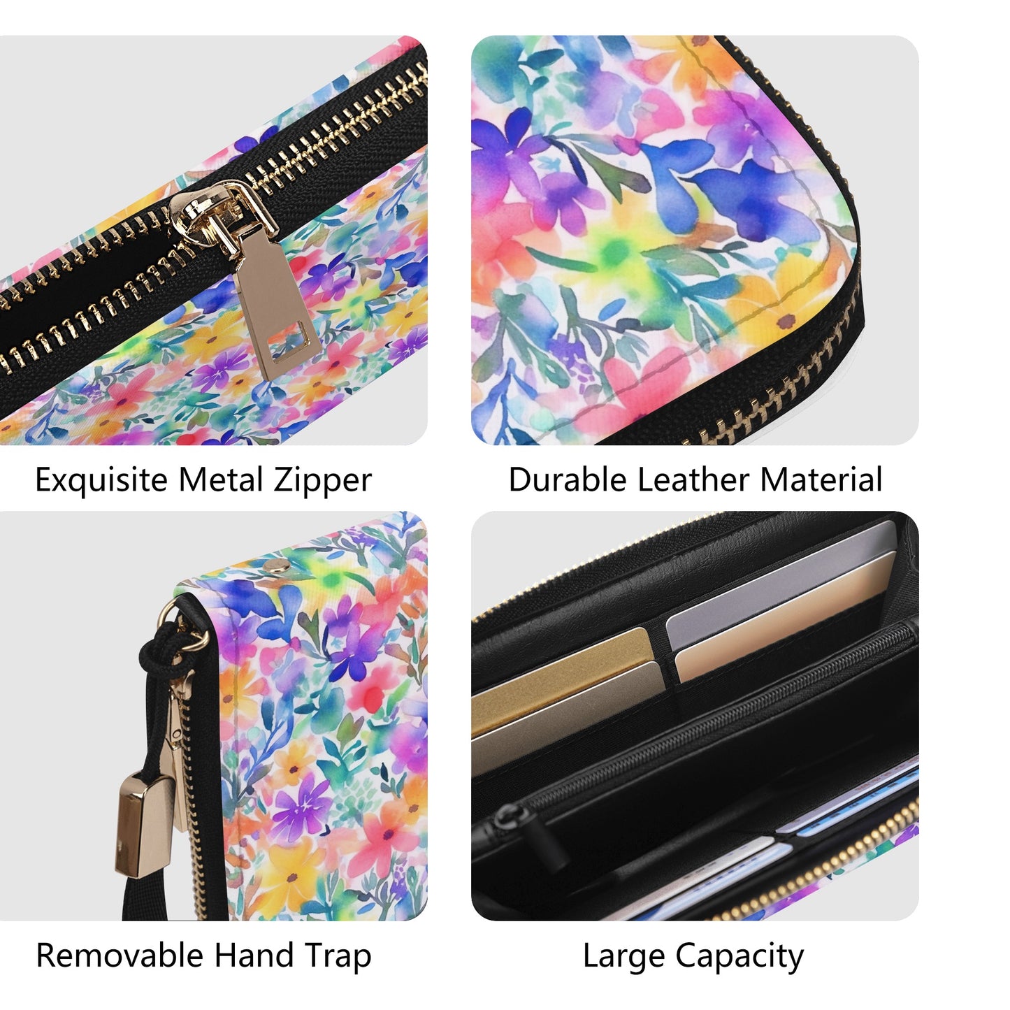 Radiant Watercolor Blooms: Bright and Vivid Floral  Design - Wristlet Wallet Leather (PU)