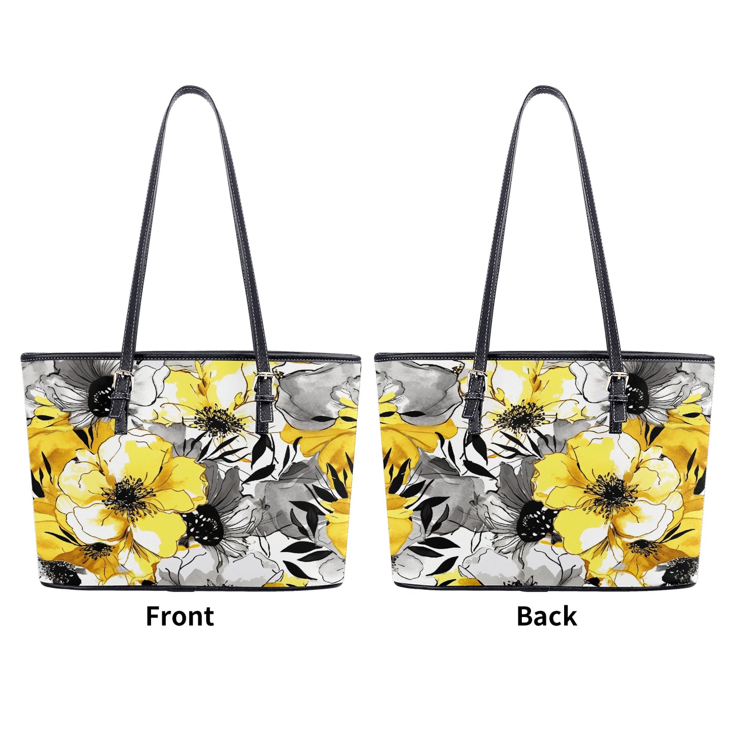 Soothing Radiance: Large Yellow and Grey Watercolor Flower Design Professional Tote Bag Faux Leather (PU) - 2 Sizes