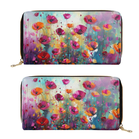 Field of Pink Wildflowers Leather Wallet (PU)