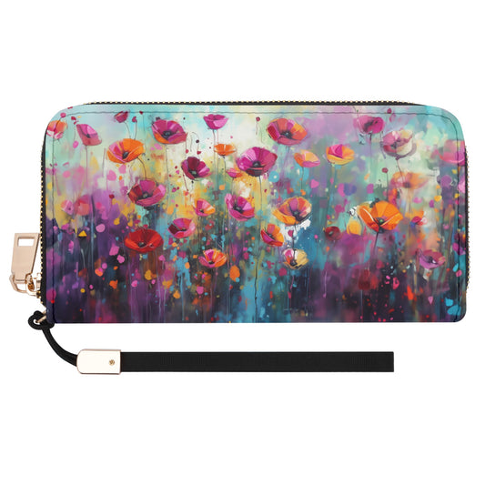 Field of Pink Wildflowers - Wristlet Wallet Leather (PU)