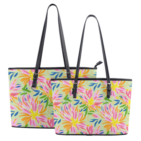 Blossoms in Bloom: Watercolor Pink and Yellow Flower Bursts DesignProfessional Tote Bag Faux Leather (PU) - 2 Sizes