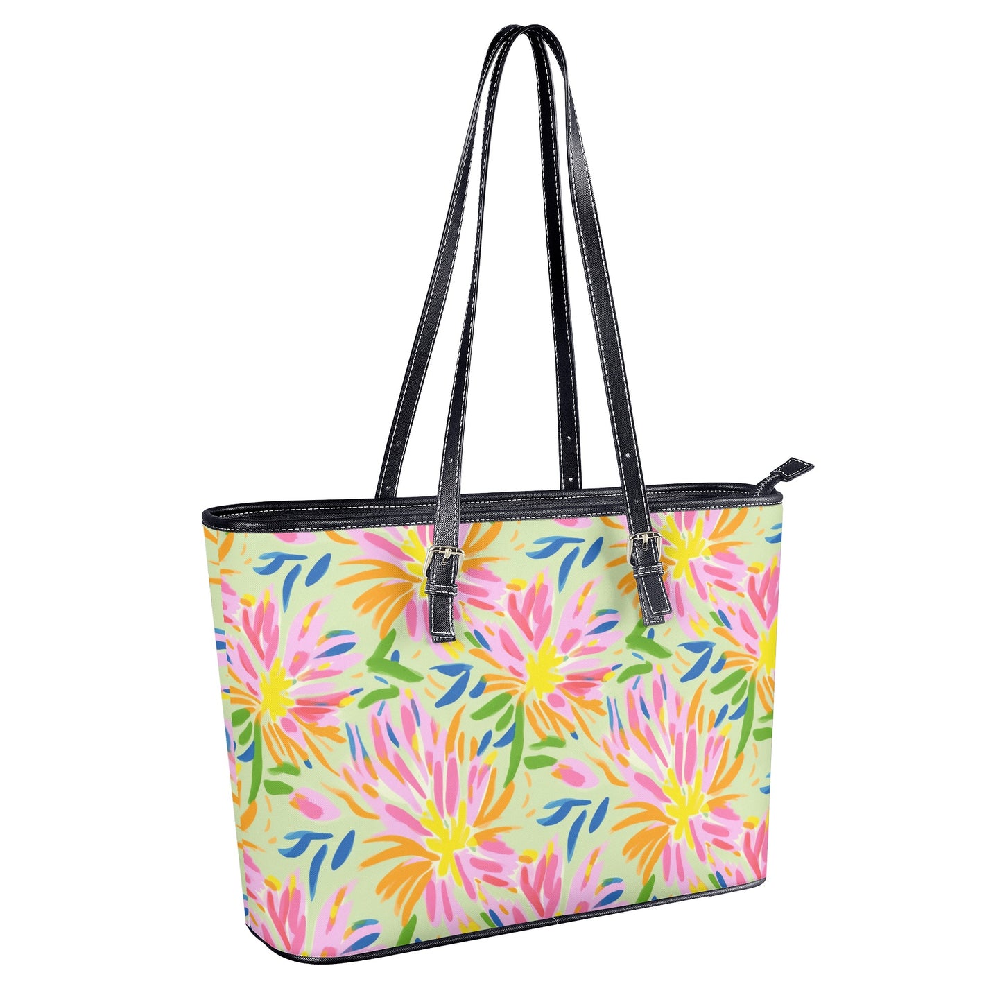 Blossoms in Bloom: Watercolor Pink and Yellow Flower Bursts DesignProfessional Tote Bag Faux Leather (PU) - 2 Sizes