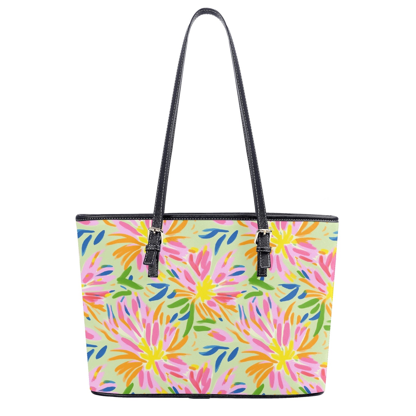 Blossoms in Bloom: Watercolor Pink and Yellow Flower Bursts DesignProfessional Tote Bag Faux Leather (PU) - 2 Sizes