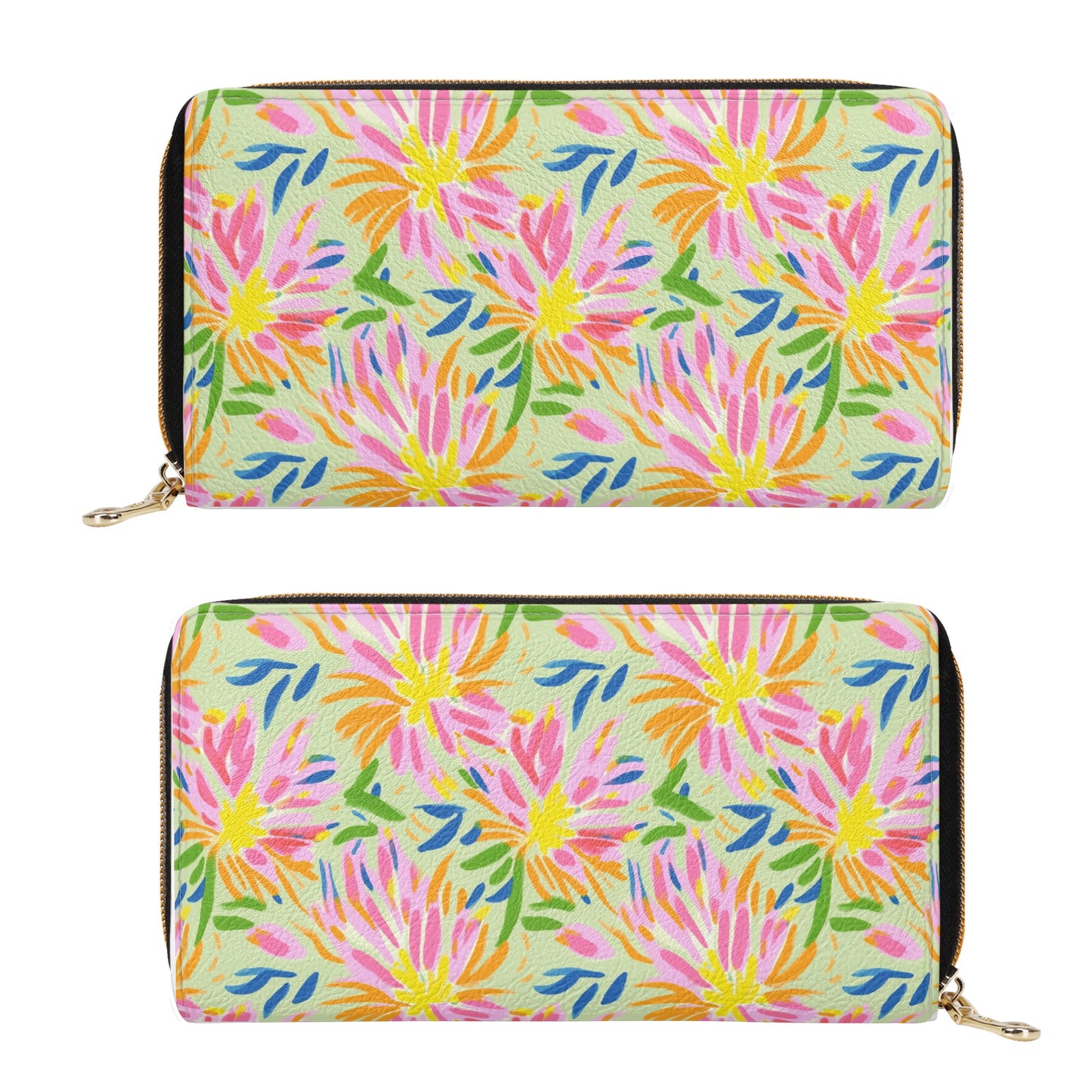 Blossoms in Bloom: Watercolor Pink and Yellow Flower Bursts Design Leather Wallet (PU)