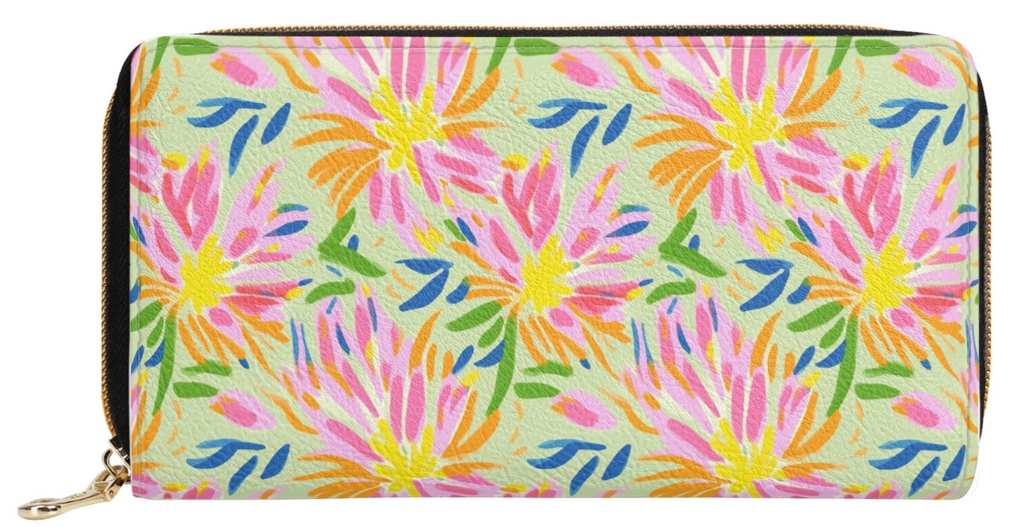 Blossoms in Bloom: Watercolor Pink and Yellow Flower Bursts Design Leather Wallet (PU)