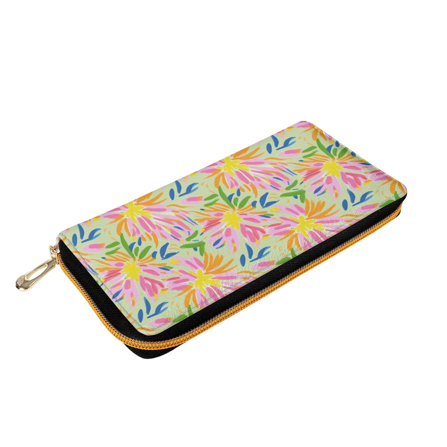 Blossoms in Bloom: Watercolor Pink and Yellow Flower Bursts Design Leather Wallet (PU)