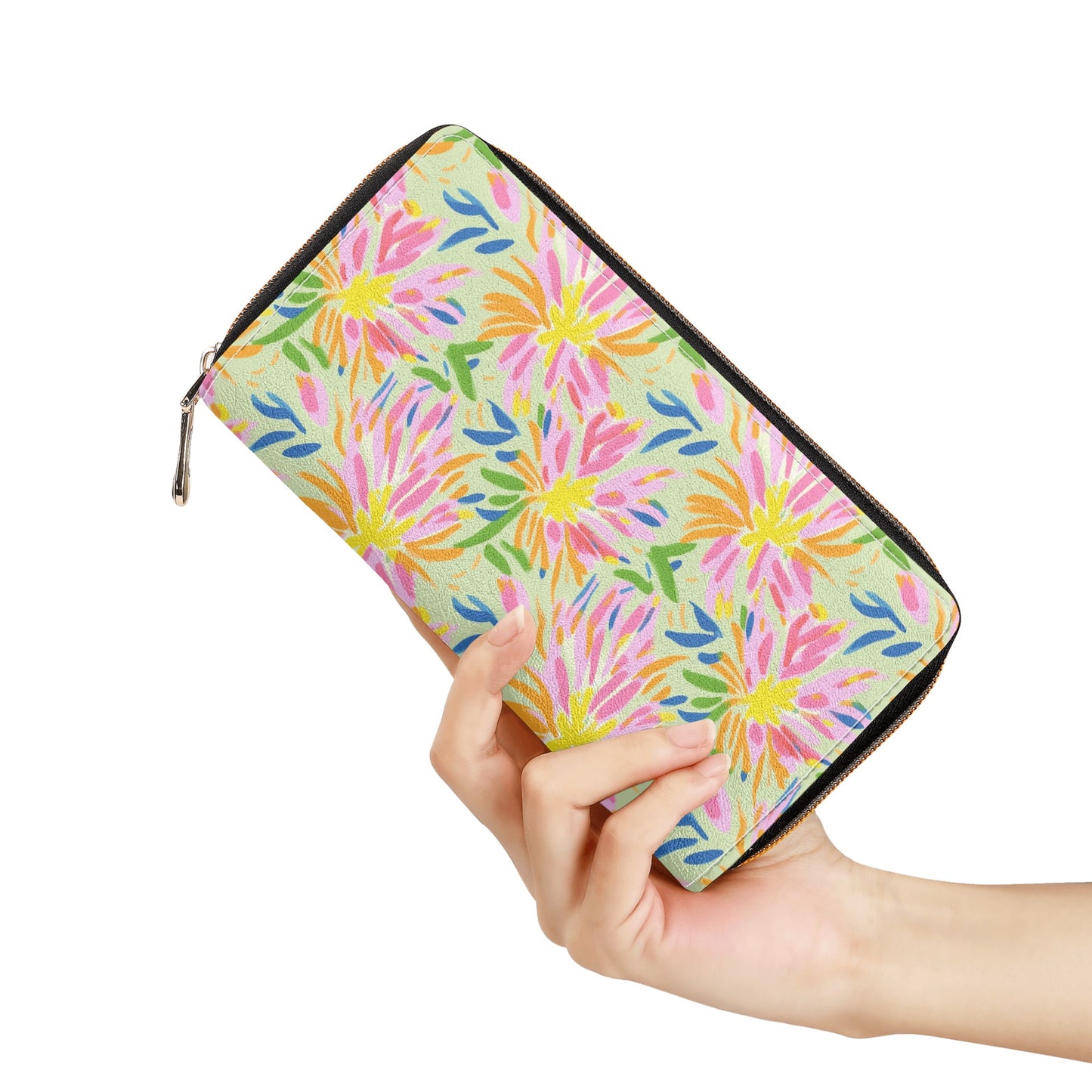 Blossoms in Bloom: Watercolor Pink and Yellow Flower Bursts Design Leather Wallet (PU)