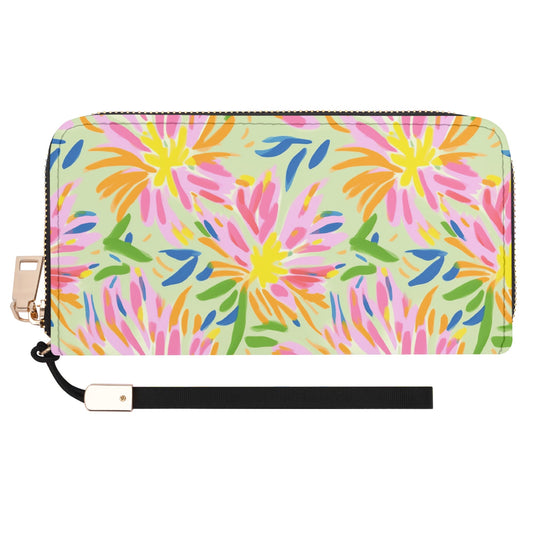 Blossoms in Bloom: Watercolor Pink and Yellow Flower Bursts Design - Wristlet Wallet Leather (PU)