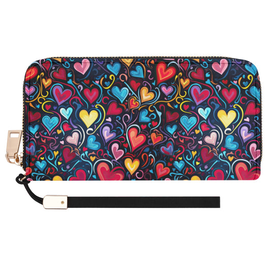 Whimsical Colorful Heart Design - Wristlet Wallet Leather (PU)