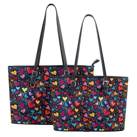 Whimsical Colorful Heart Design Professional Tote Bag Faux Leather (PU) - 2 Sizes